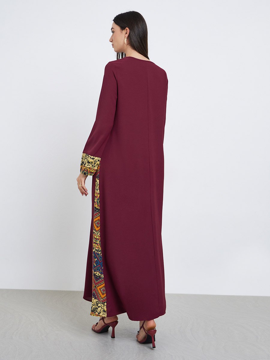 Burgundy Printed Side Panel Jalabiya