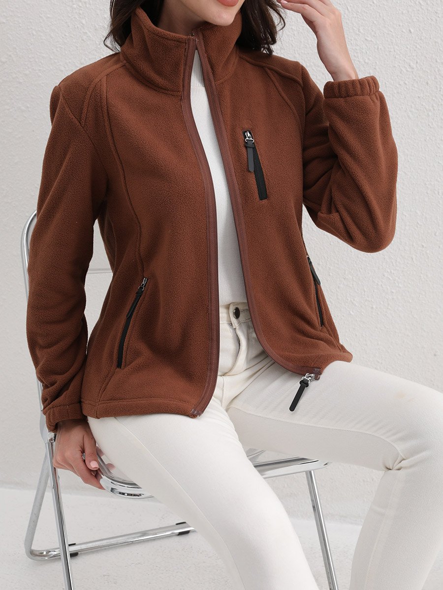 Coffee Brown Fleece Jacket with Zip Pockets