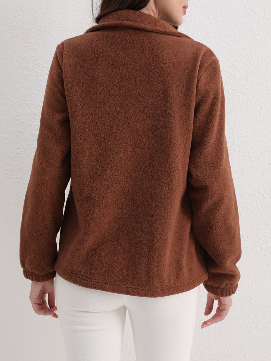 Coffee Brown Fleece Jacket with Zip Pockets