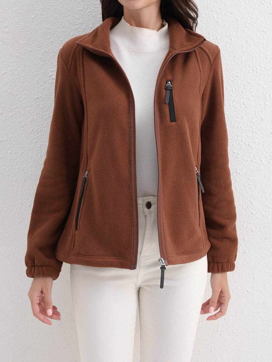 Coffee Brown Fleece Jacket with Zip Pockets