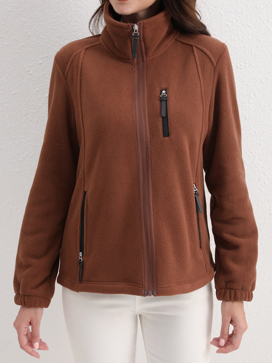 Coffee Brown Fleece Jacket with Zip Pockets