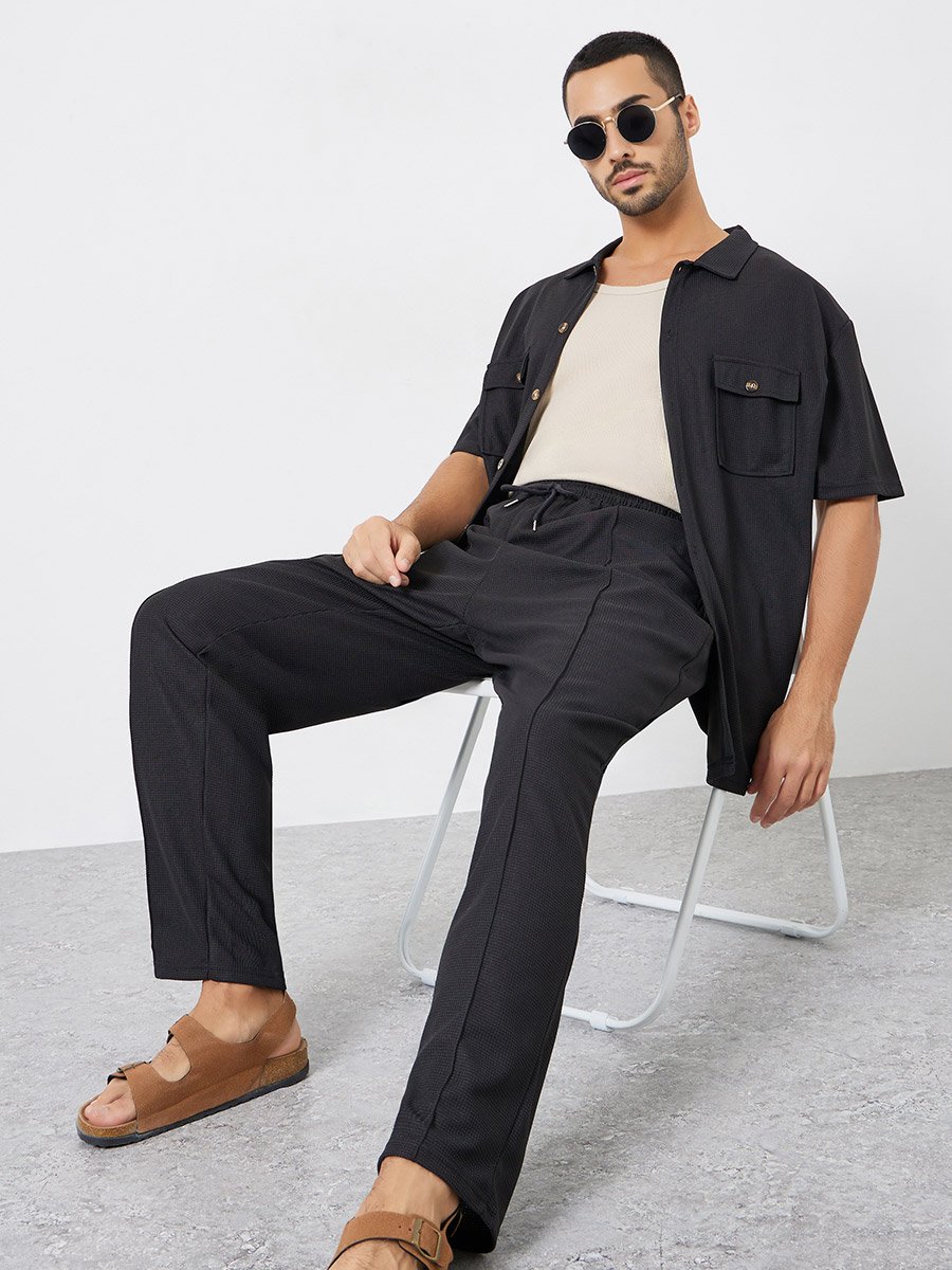 Men Black Relaxed Fit Shirt and Pants Co-Ords