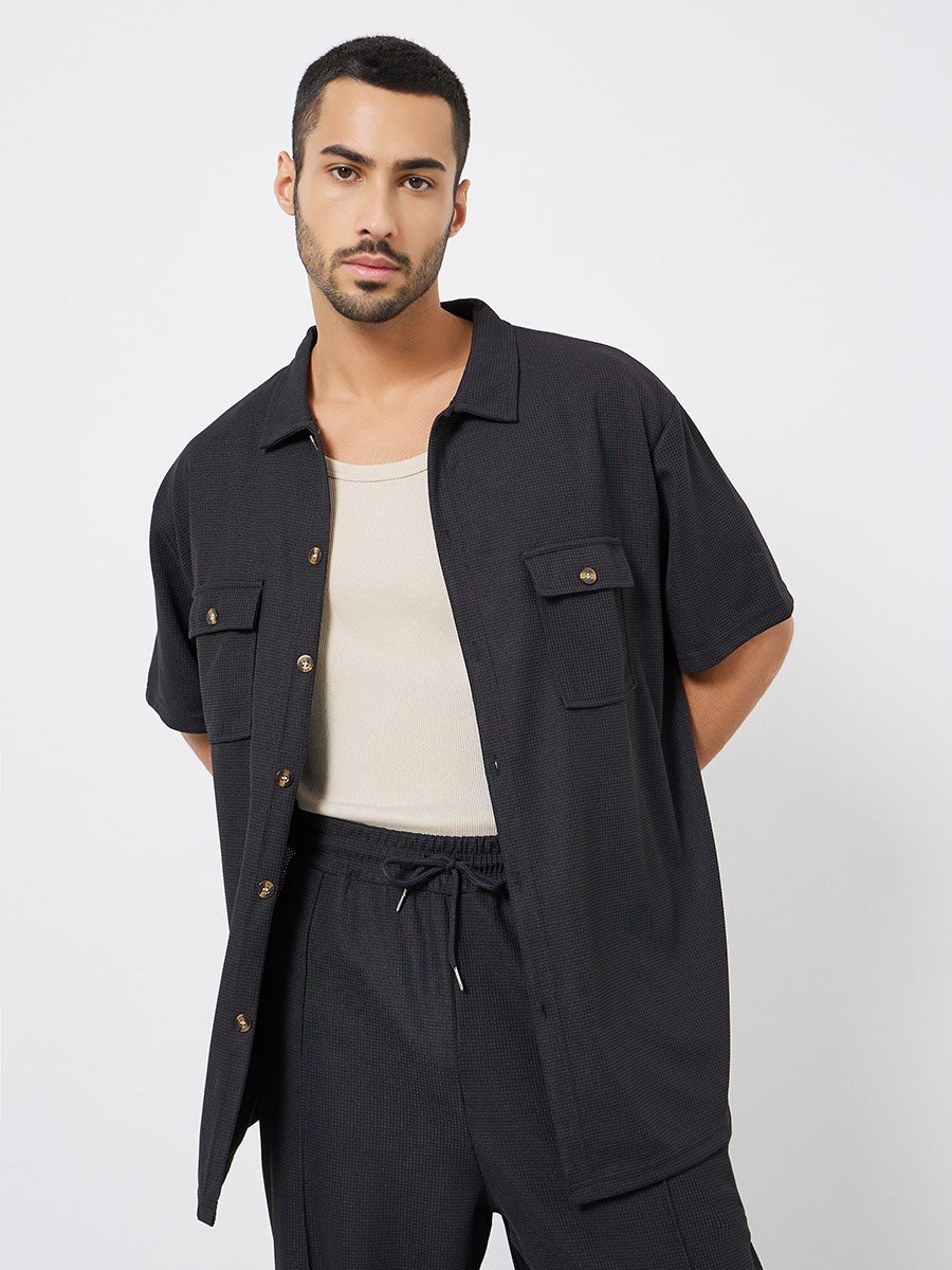 Men Black Relaxed Fit Shirt and Pants Co-Ords