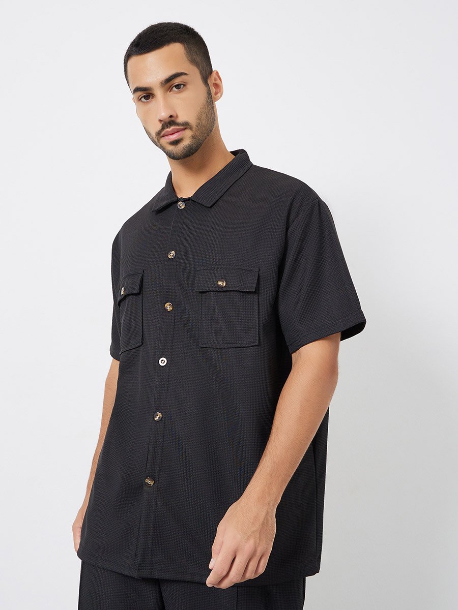 Men Black Relaxed Fit Shirt and Pants Co-Ords