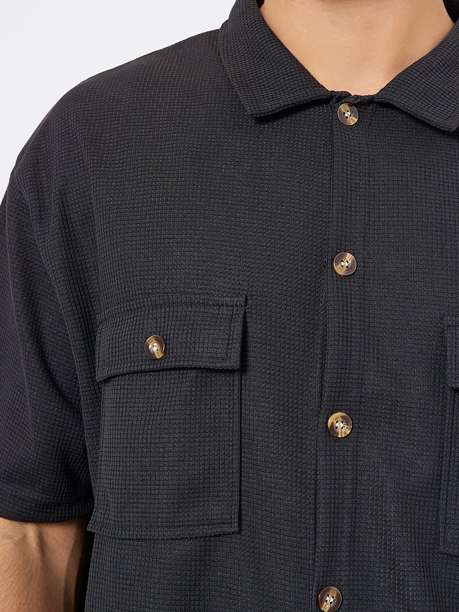 Men Black Relaxed Fit Shirt and Pants Co-Ords