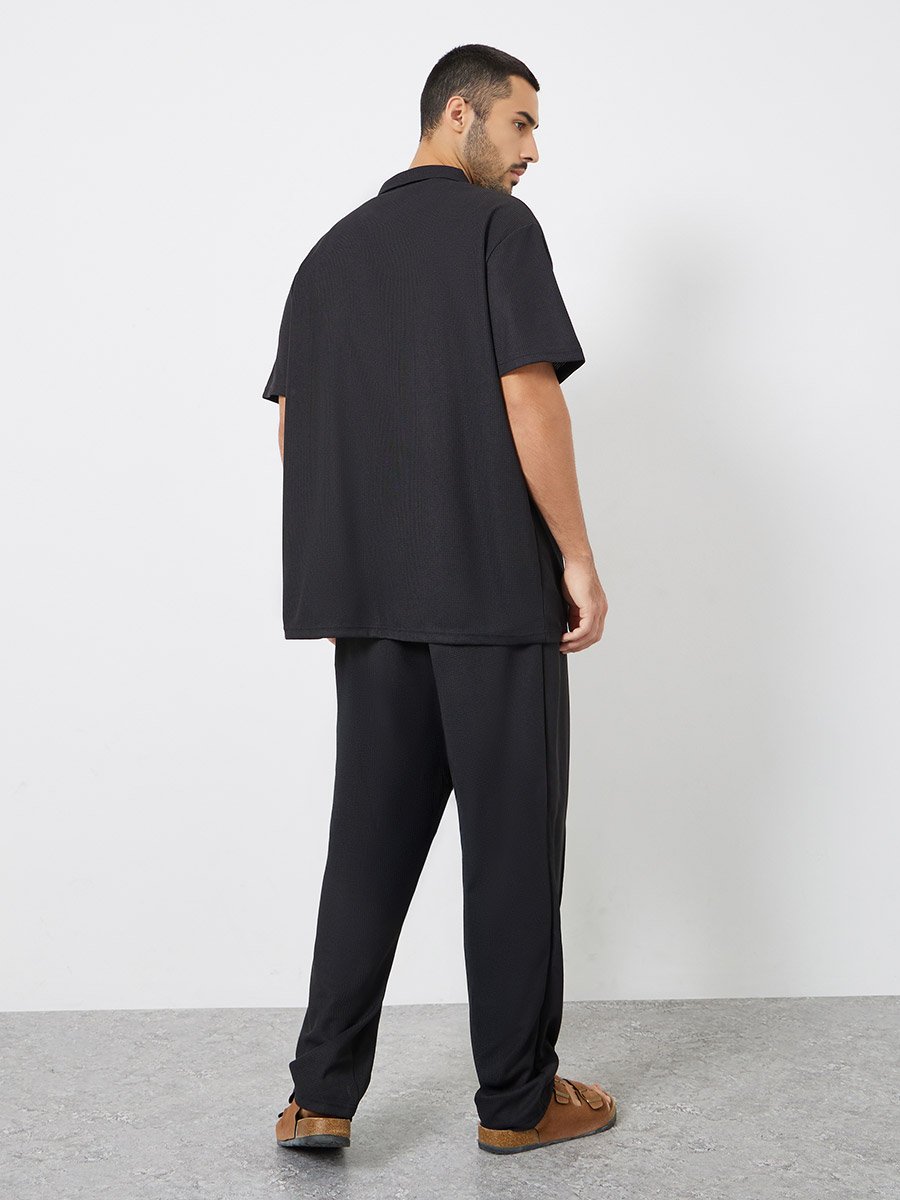Men Black Relaxed Fit Shirt and Pants Co-Ords