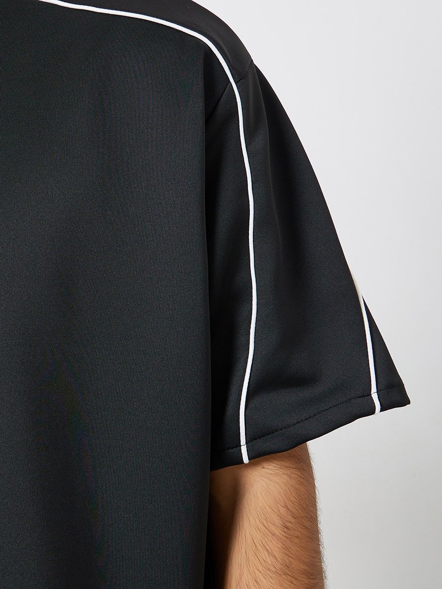 Men Black Oversized Piping Detail T-Shirt and Pants Co-Ords