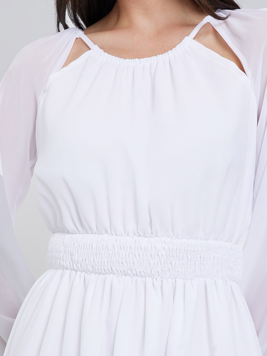White Chiffon Smocked Waist Midi Dress