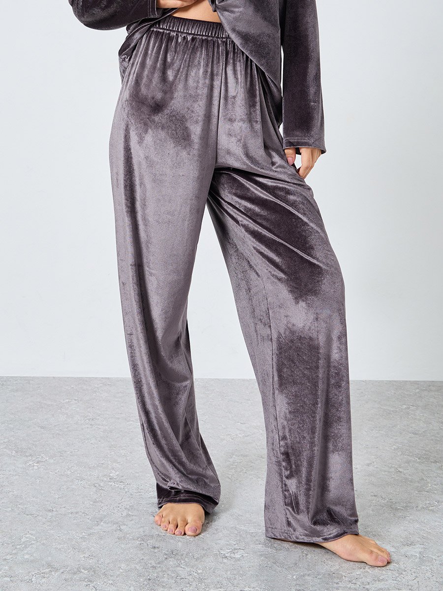 Velvet Button Placket Shirt and Pyjama Set