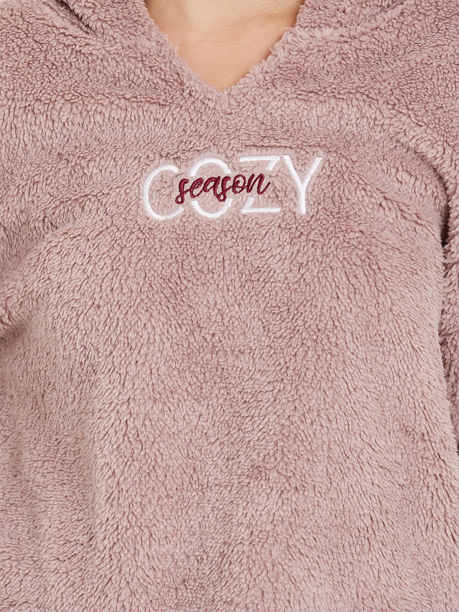 Embroidered Slogan Fleece Hoodie and Joggers Set