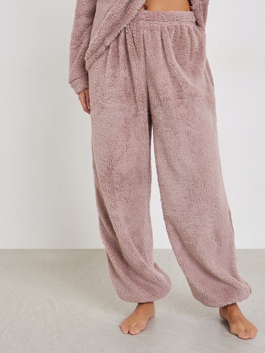 Embroidered Slogan Fleece Hoodie and Joggers Set
