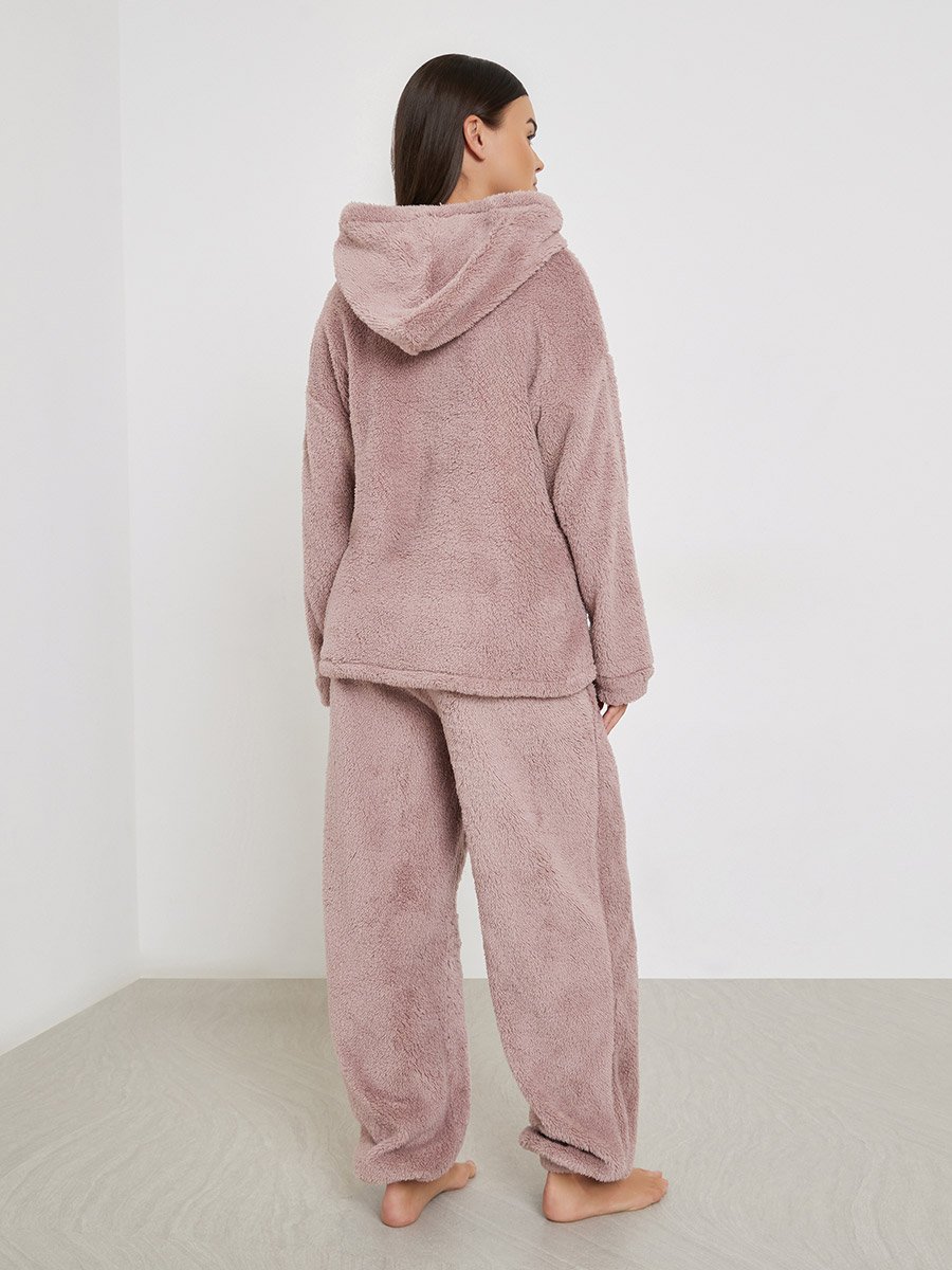 Embroidered Slogan Fleece Hoodie and Joggers Set