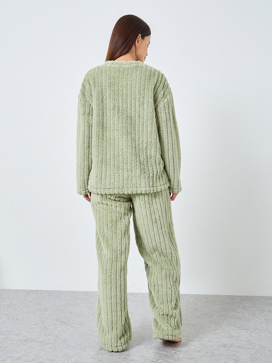 Chunky Rib Fleece Drop Shoulder Top and Pyjama Set