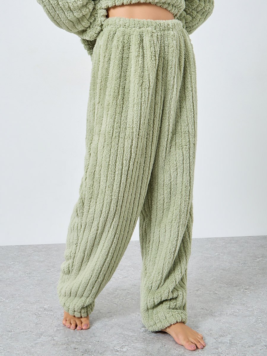 Chunky Rib Fleece Drop Shoulder Top and Pyjama Set