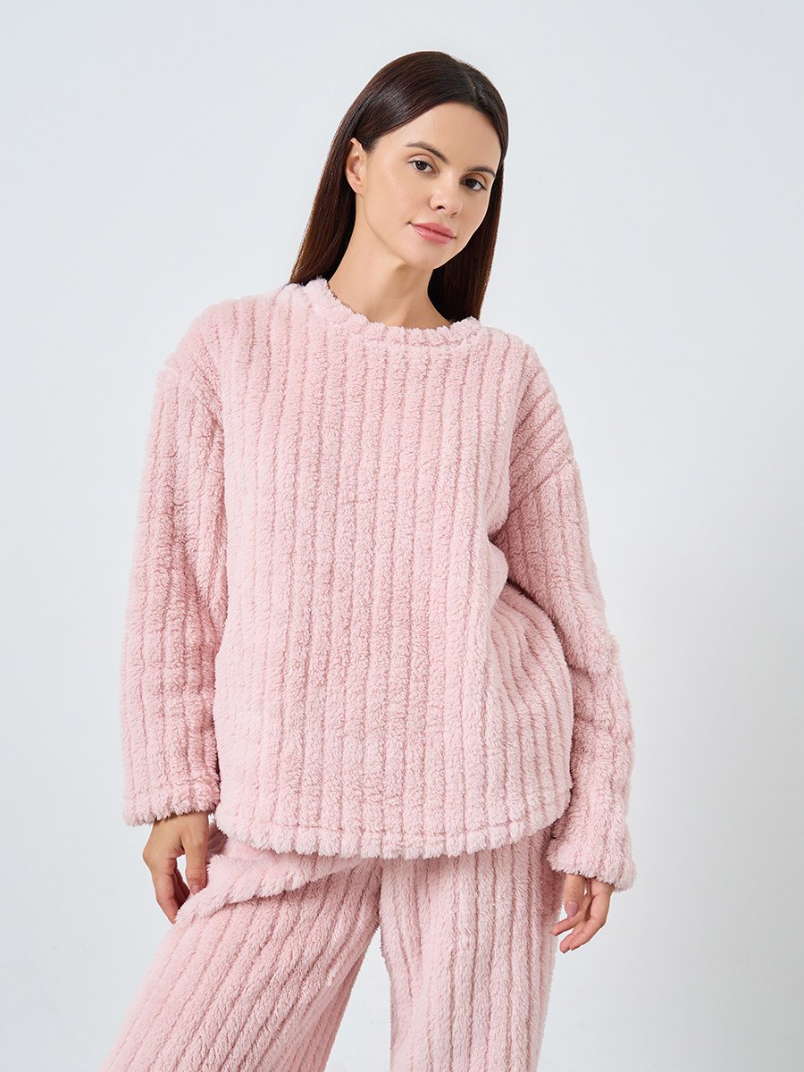 Chunky Rib Fleece Drop Shoulder Top and Pyjama Set