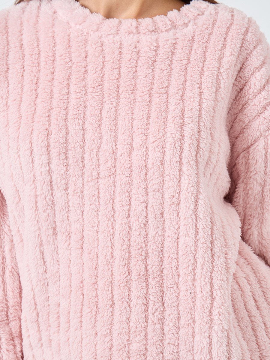 Chunky Rib Fleece Drop Shoulder Top and Pyjama Set