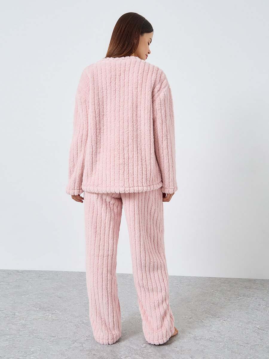 Chunky Rib Fleece Drop Shoulder Top and Pyjama Set