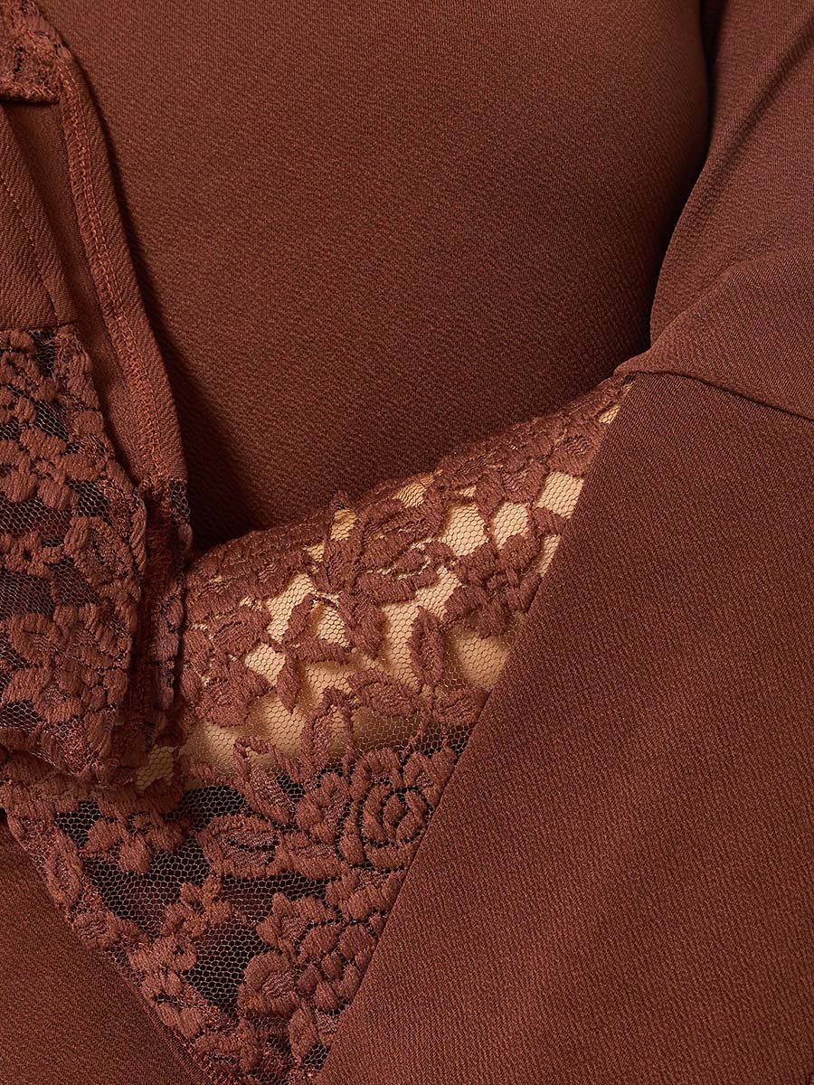 Women Brown Lace Detail Mermaid Midi Dress