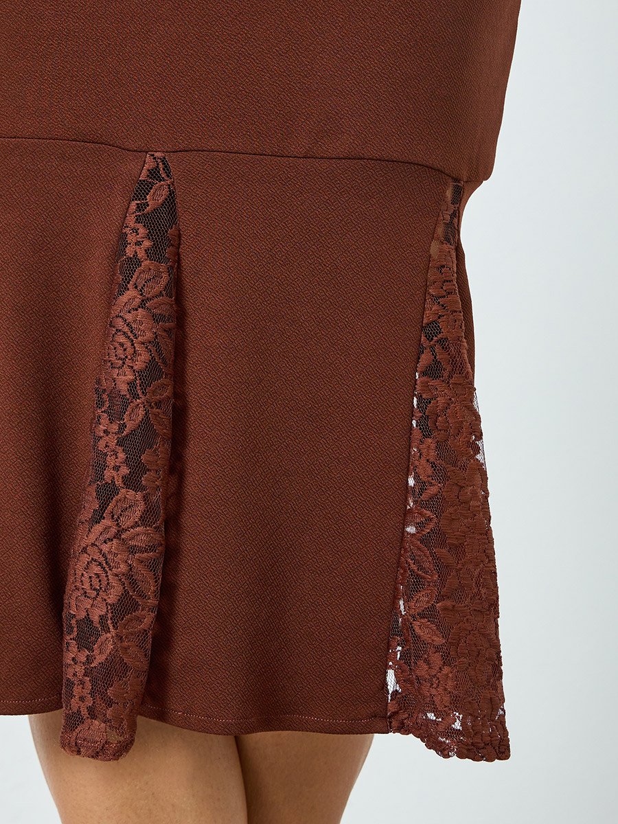 Women Brown Lace Detail Mermaid Midi Dress