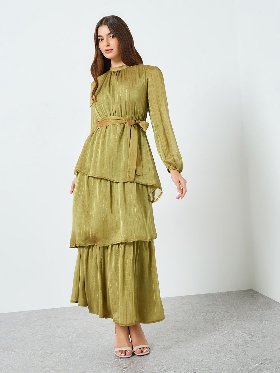 chinese dress ladies Tied Polka Dot Balloon Sleeve Layered Dress – Country Club Prep main image 0