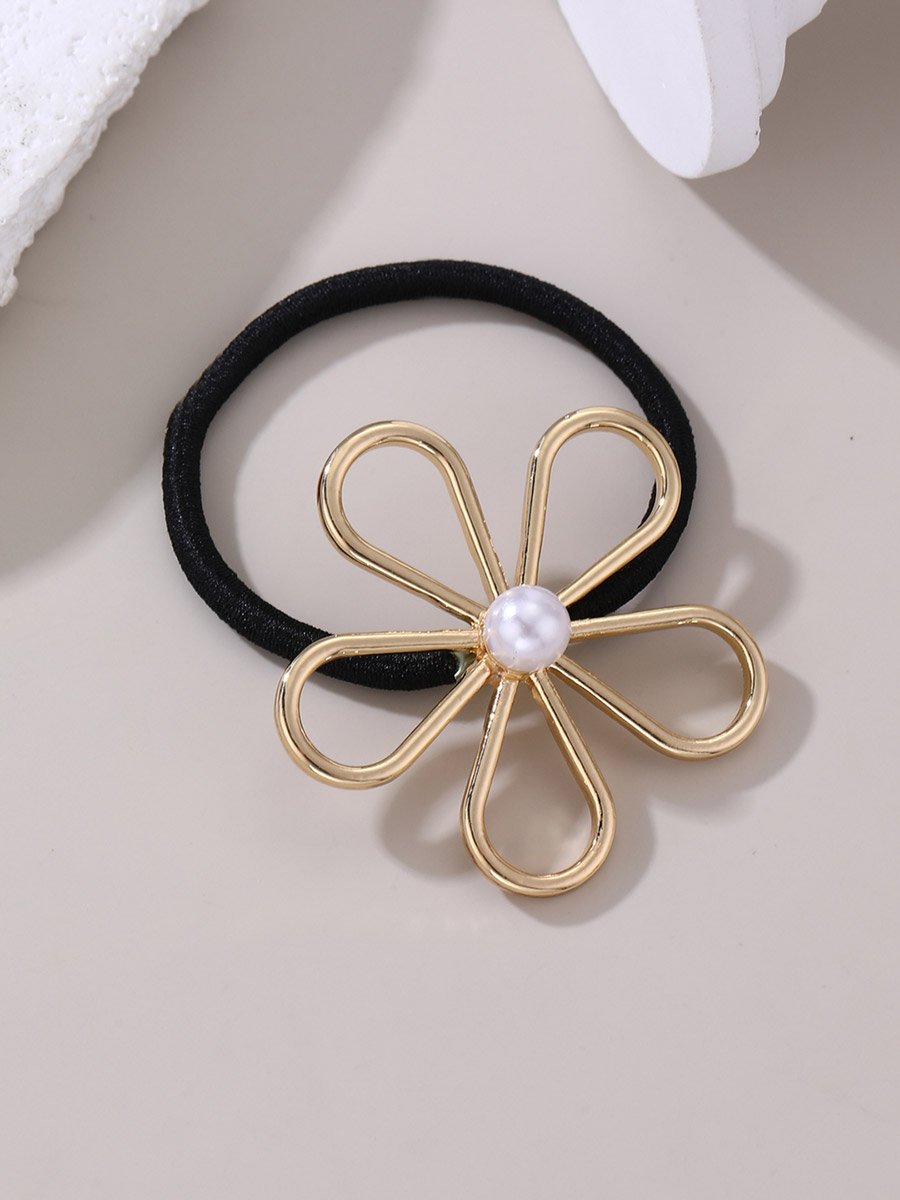 Set of 3 - Flower Shape Faux Pearl Hair Tie