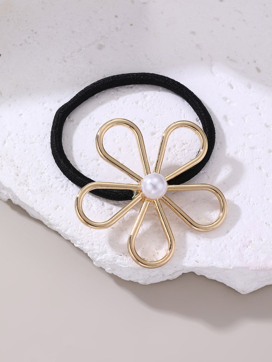 Set of 3 - Flower Shape Faux Pearl Hair Tie