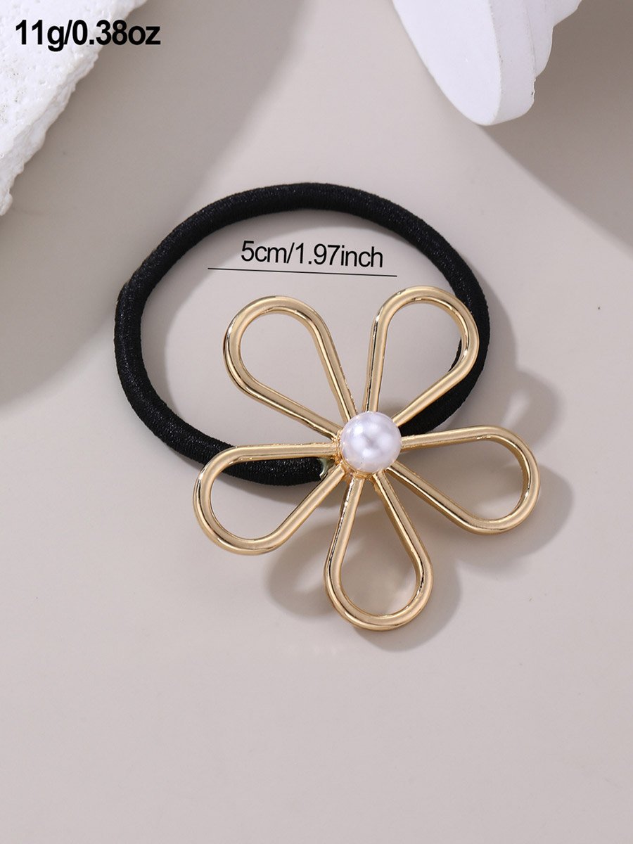 Set of 3 - Flower Shape Faux Pearl Hair Tie