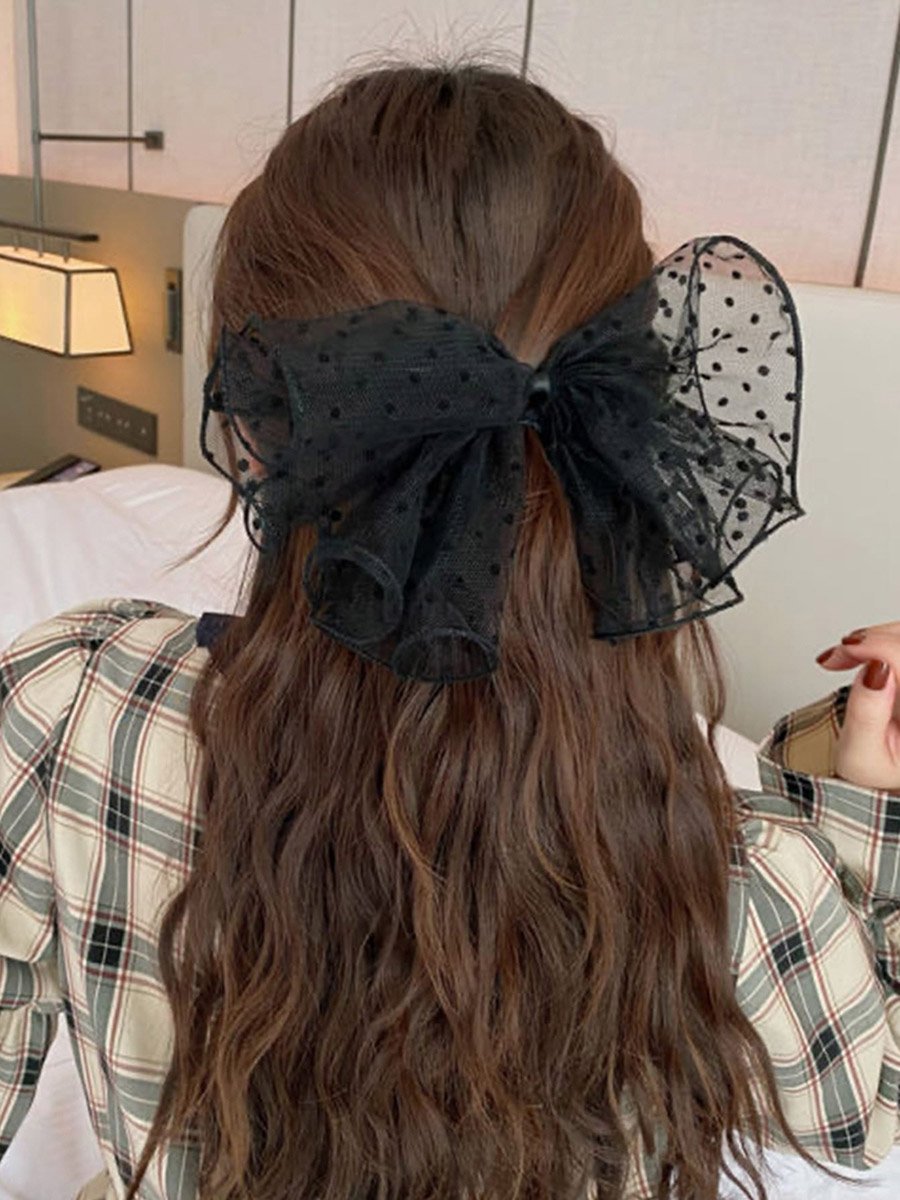 Mesh Polka Dot Bow Hair Clip