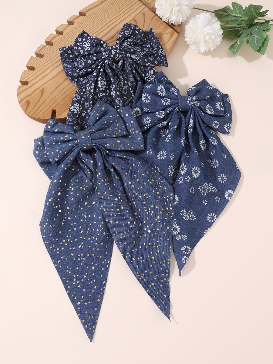 Set of 3 - Floral Printed Ribbon Hair Clip