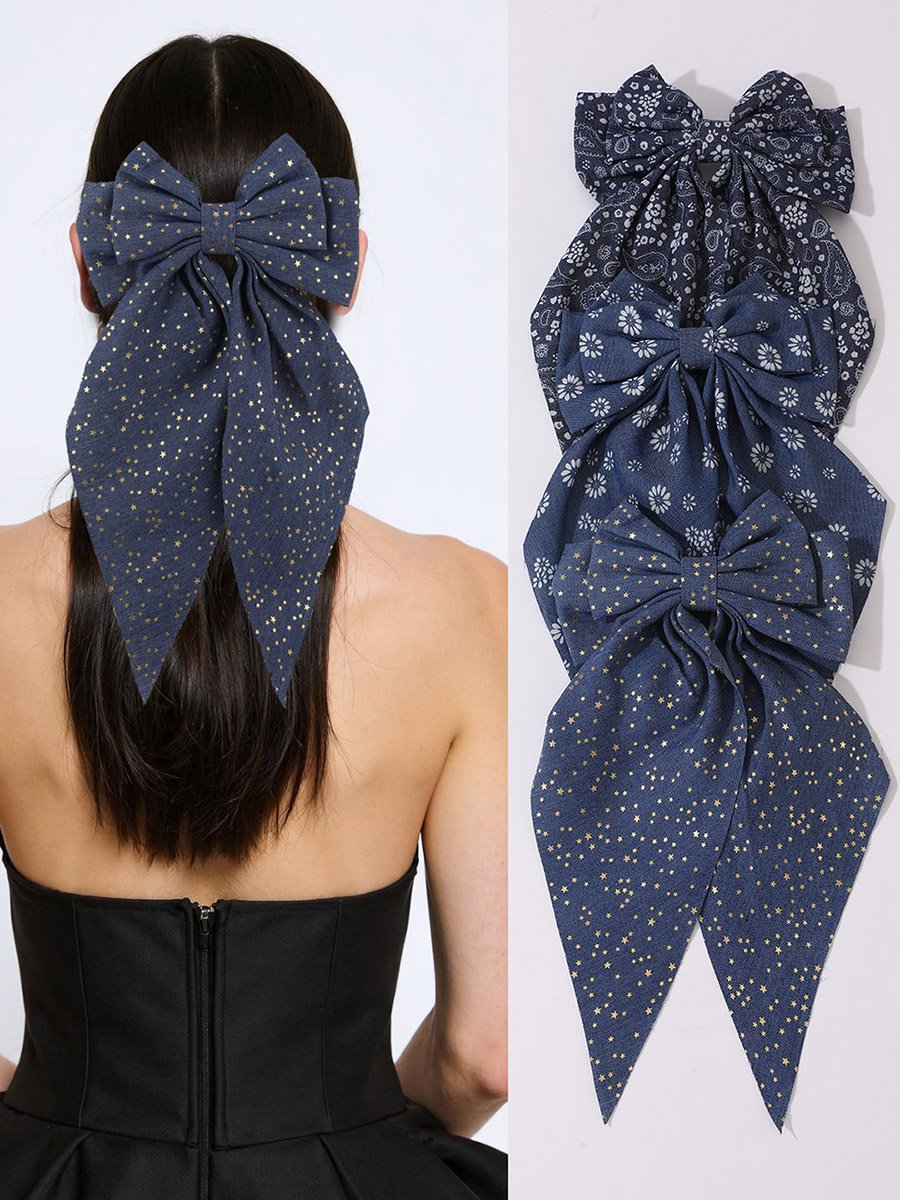 Set of 3 - Floral Printed Ribbon Hair Clip