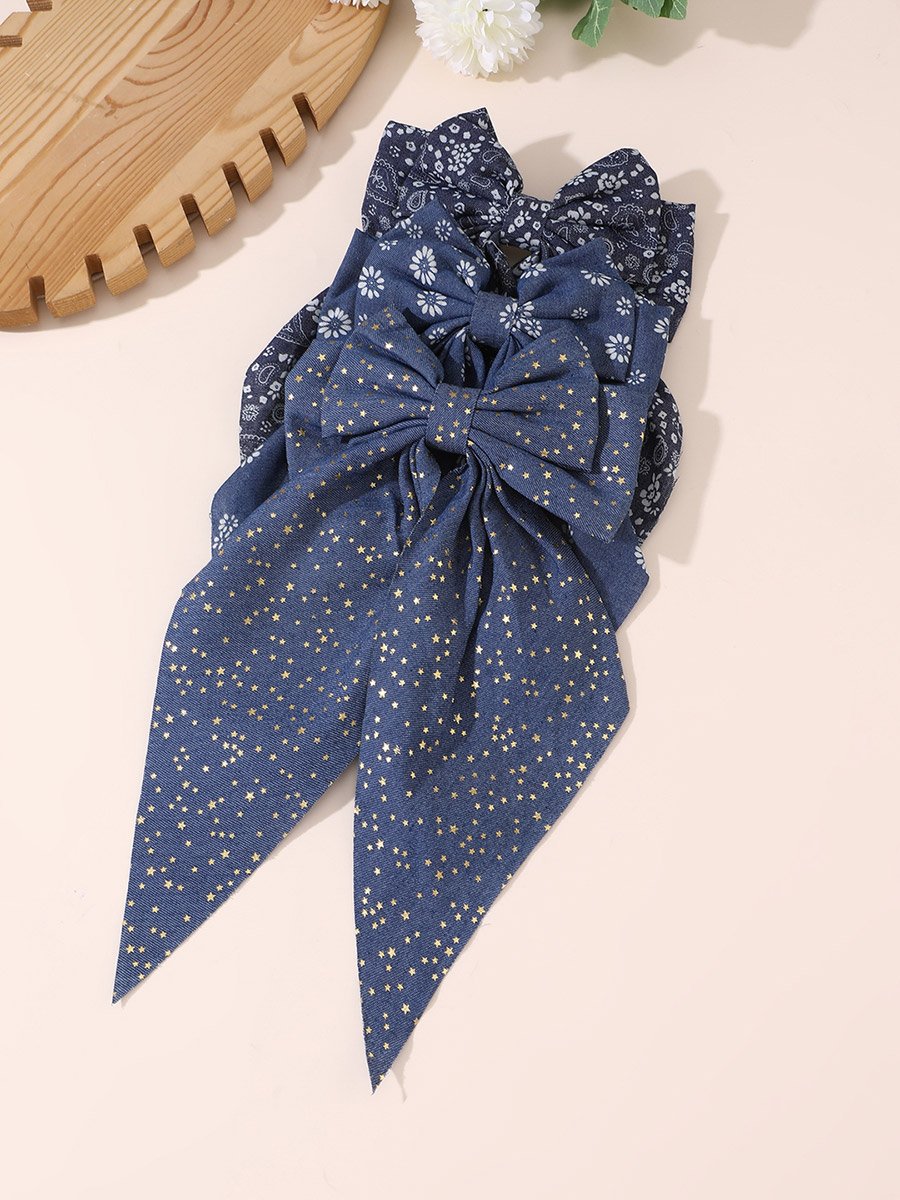 Set of 3 - Floral Printed Ribbon Hair Clip