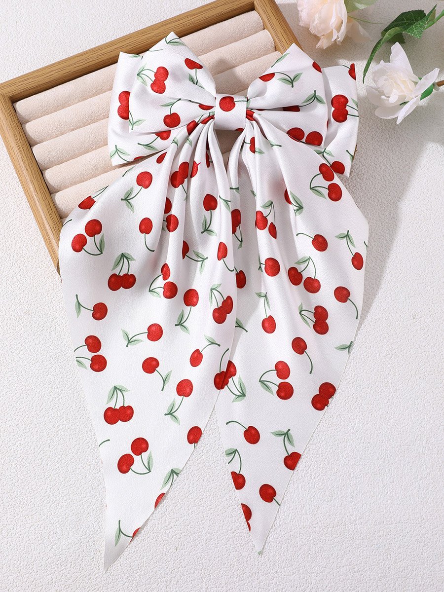 Cherry Printed Bow Ribbon Hair