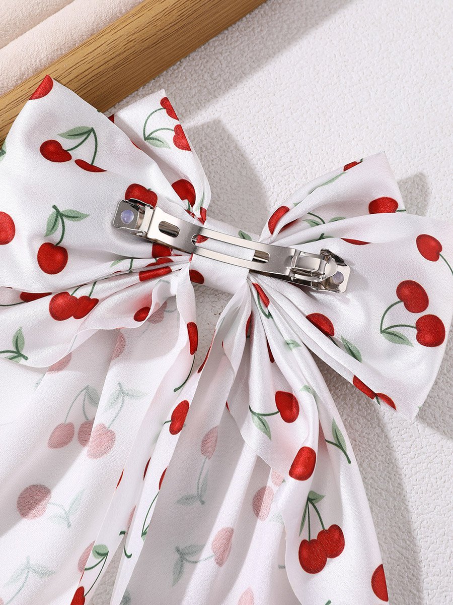 Cherry Printed Bow Ribbon Hair