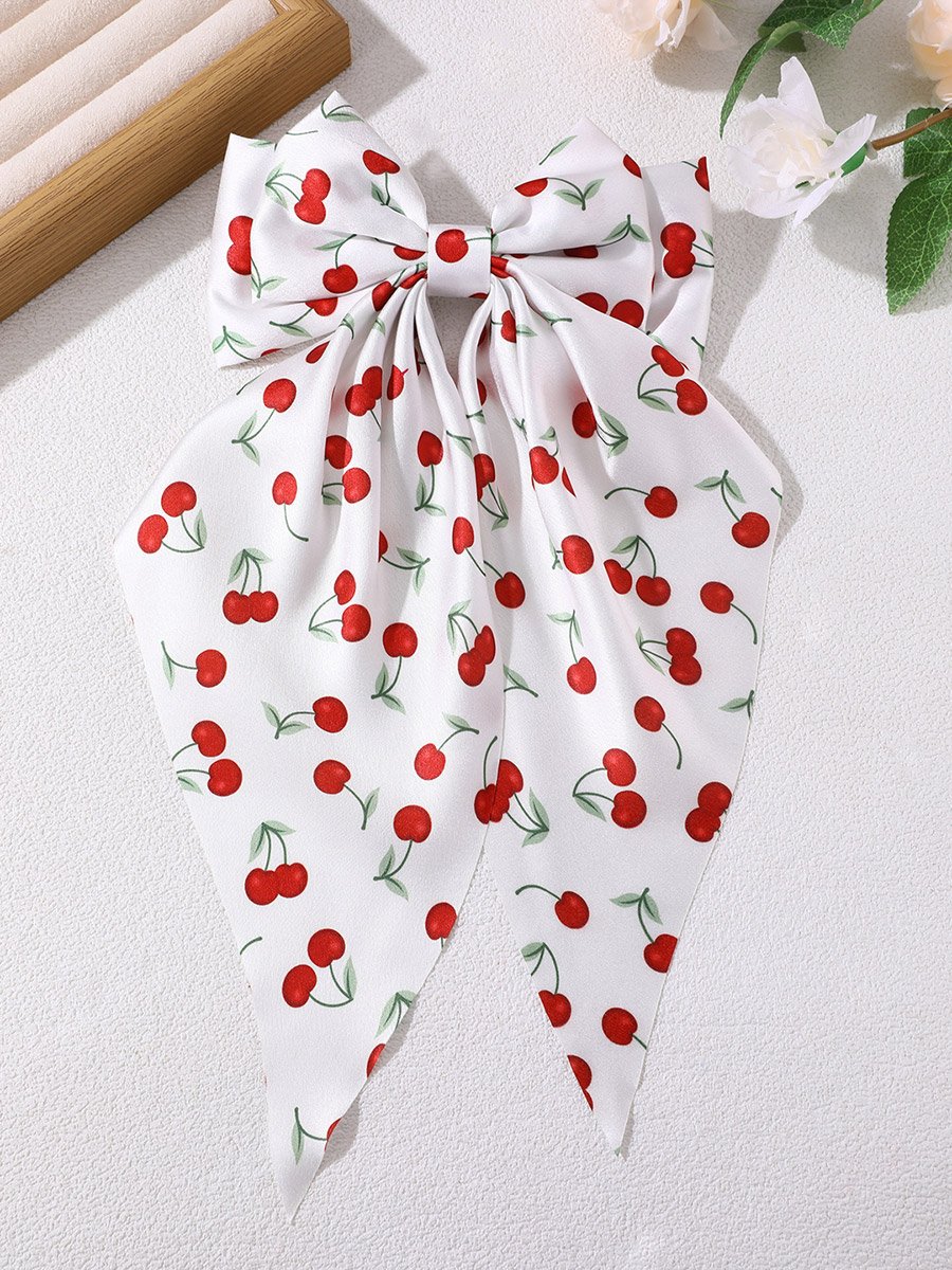 Cherry Printed Bow Ribbon Hair