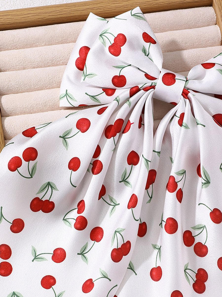 Cherry Printed Bow Ribbon Hair
