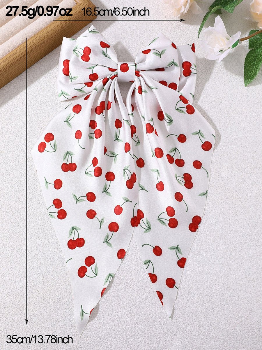 Cherry Printed Bow Ribbon Hair