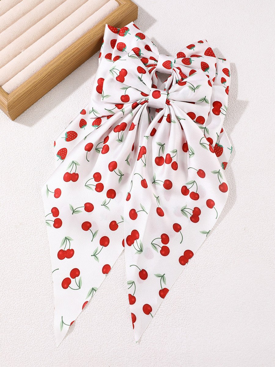 Cherry Printed Bow Ribbon Hair