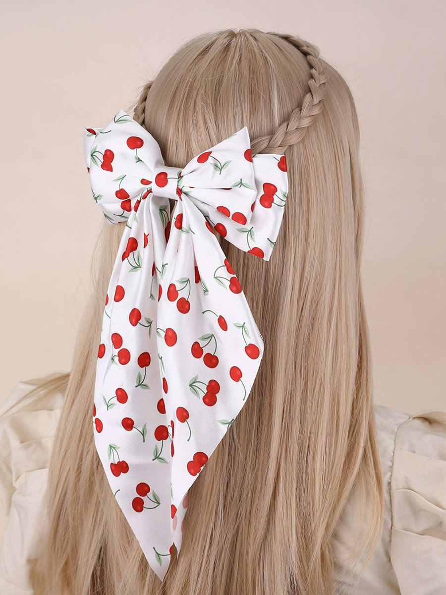 Cherry Printed Bow Ribbon Hair