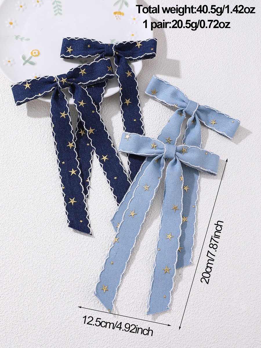 Set of 2 - Star Printed Bow Hair Clip