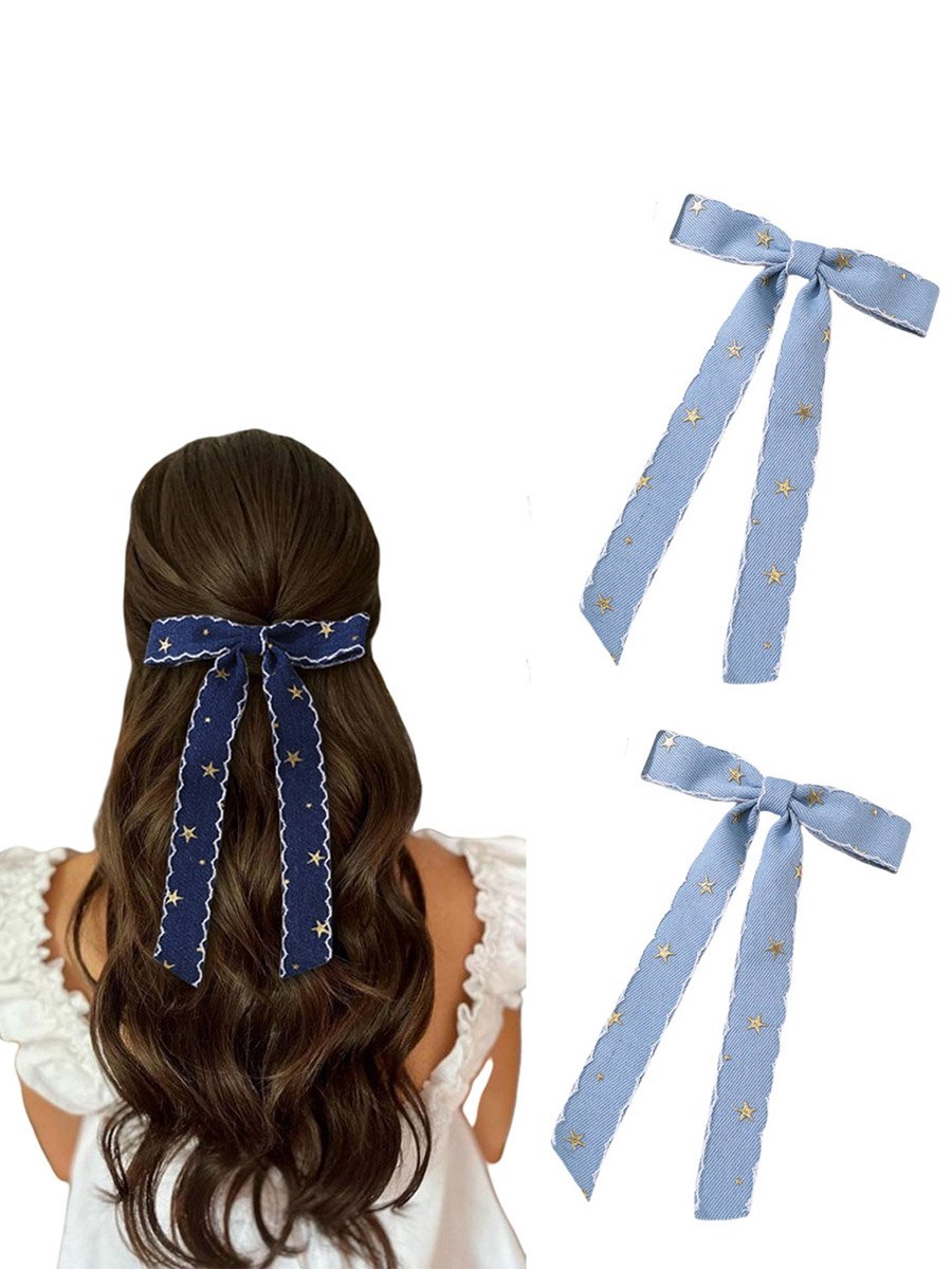 Set of 2 - Star Printed Bow Hair Clip