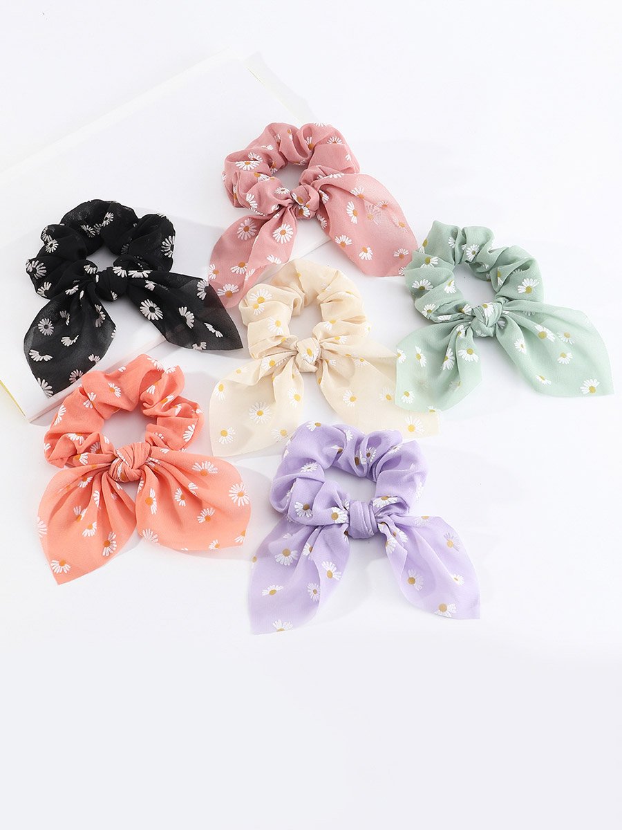Set of 6 - Floral Printed Bow Hair Tie