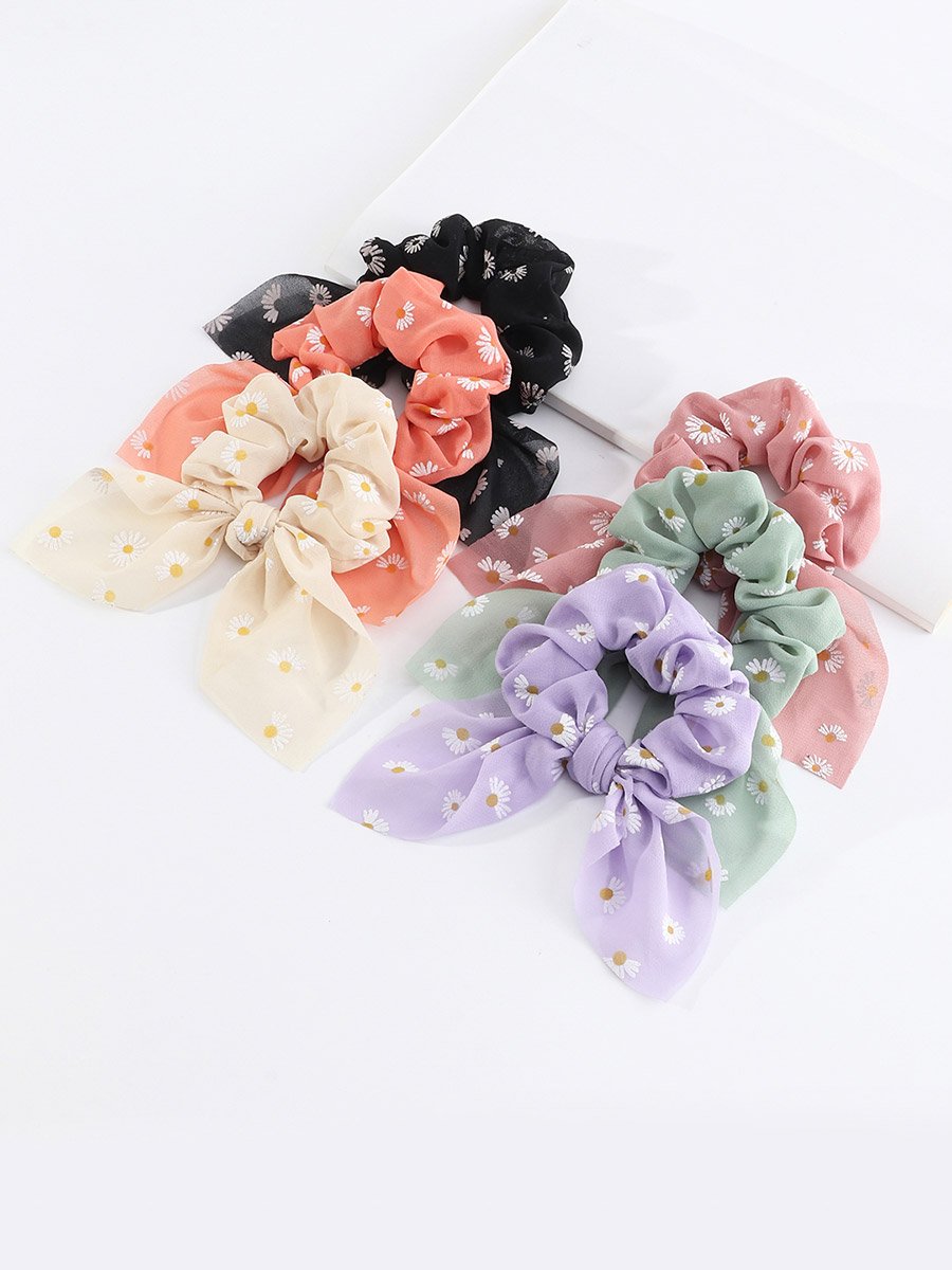 Set of 6 - Floral Printed Bow Hair Tie