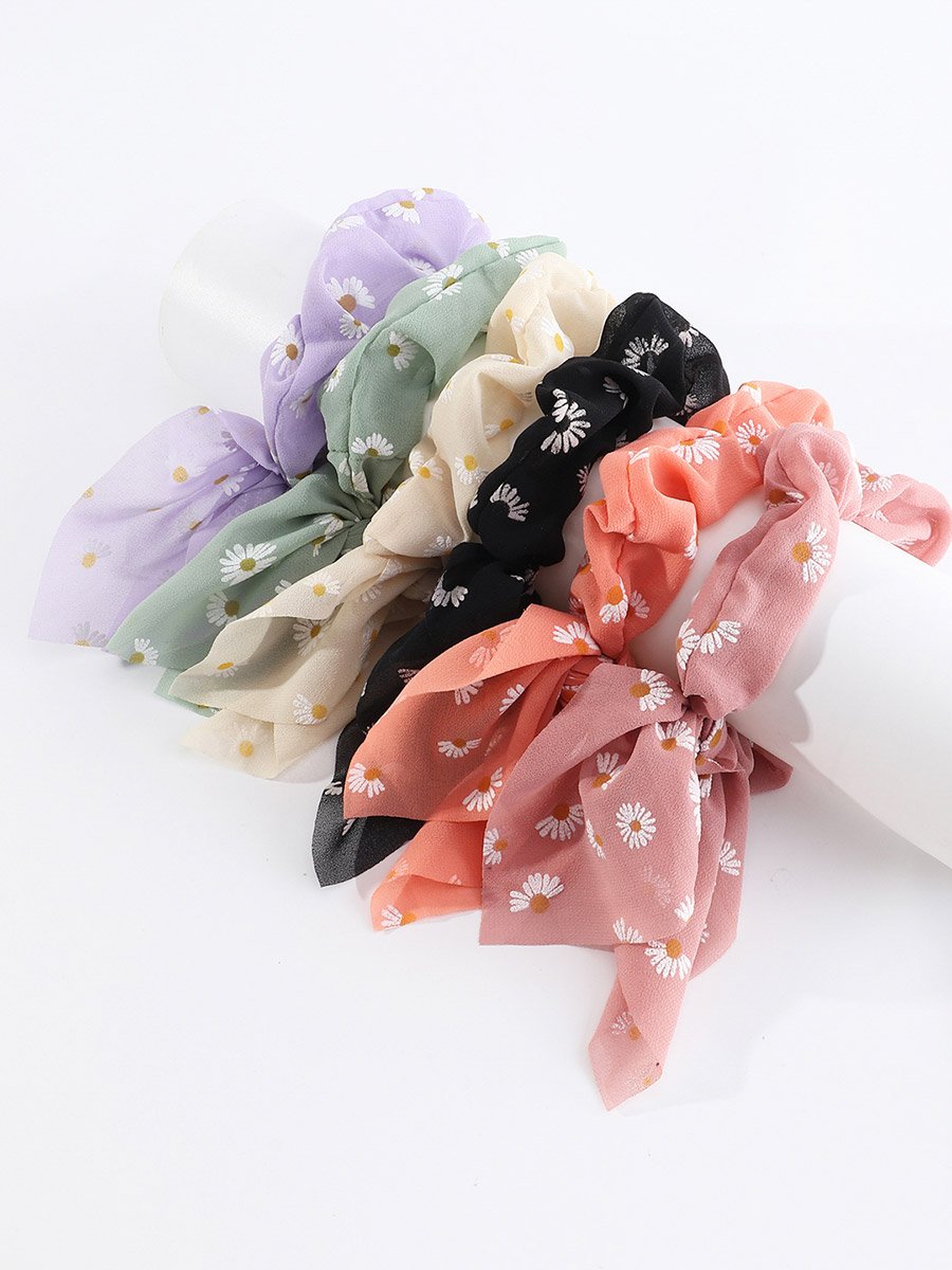 Set of 6 - Floral Printed Bow Hair Tie