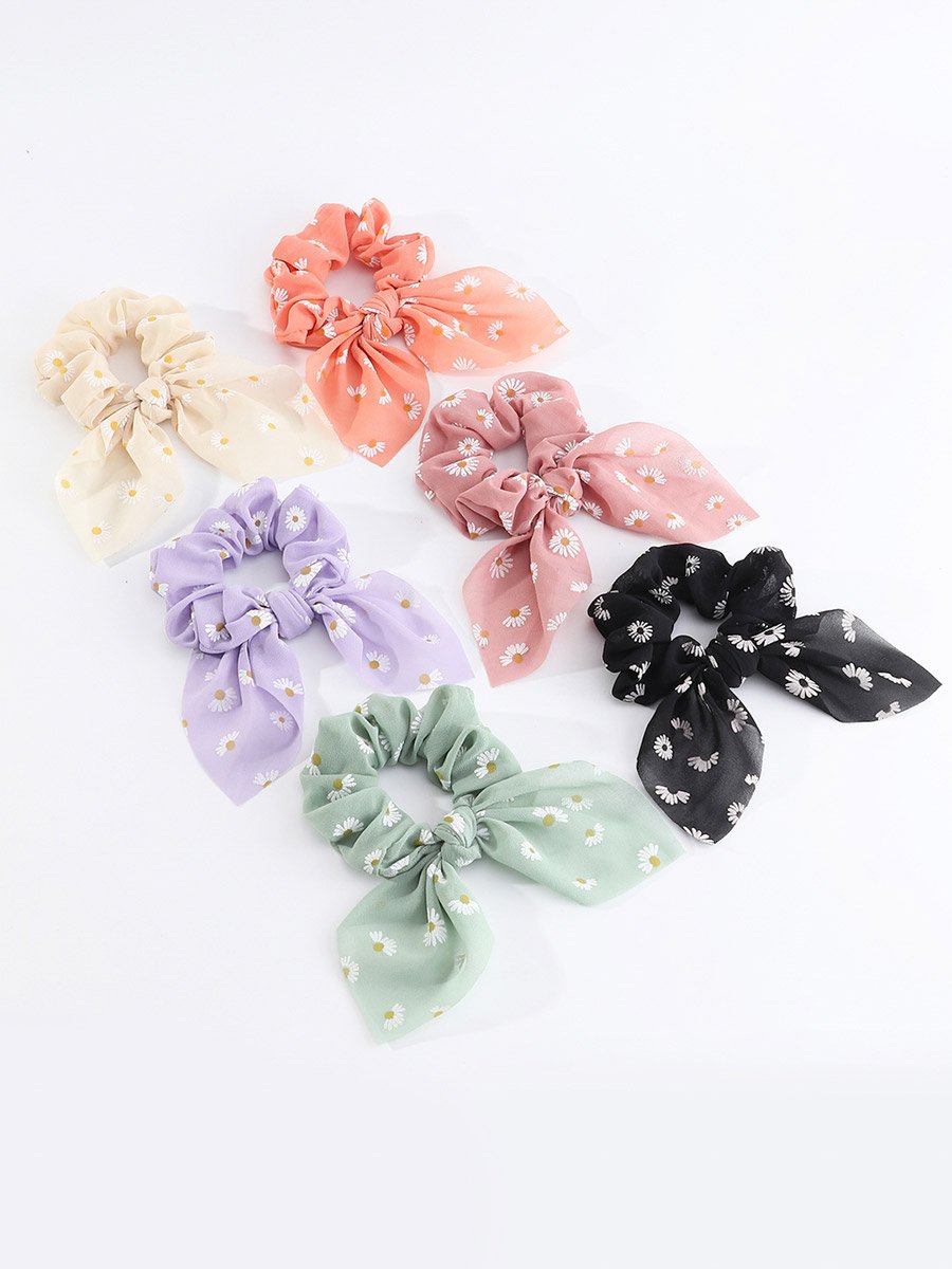 Set of 6 - Floral Printed Bow Hair Tie