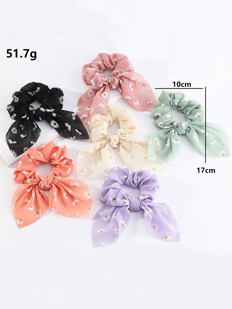 Set of 6 - Floral Printed Bow Hair Tie