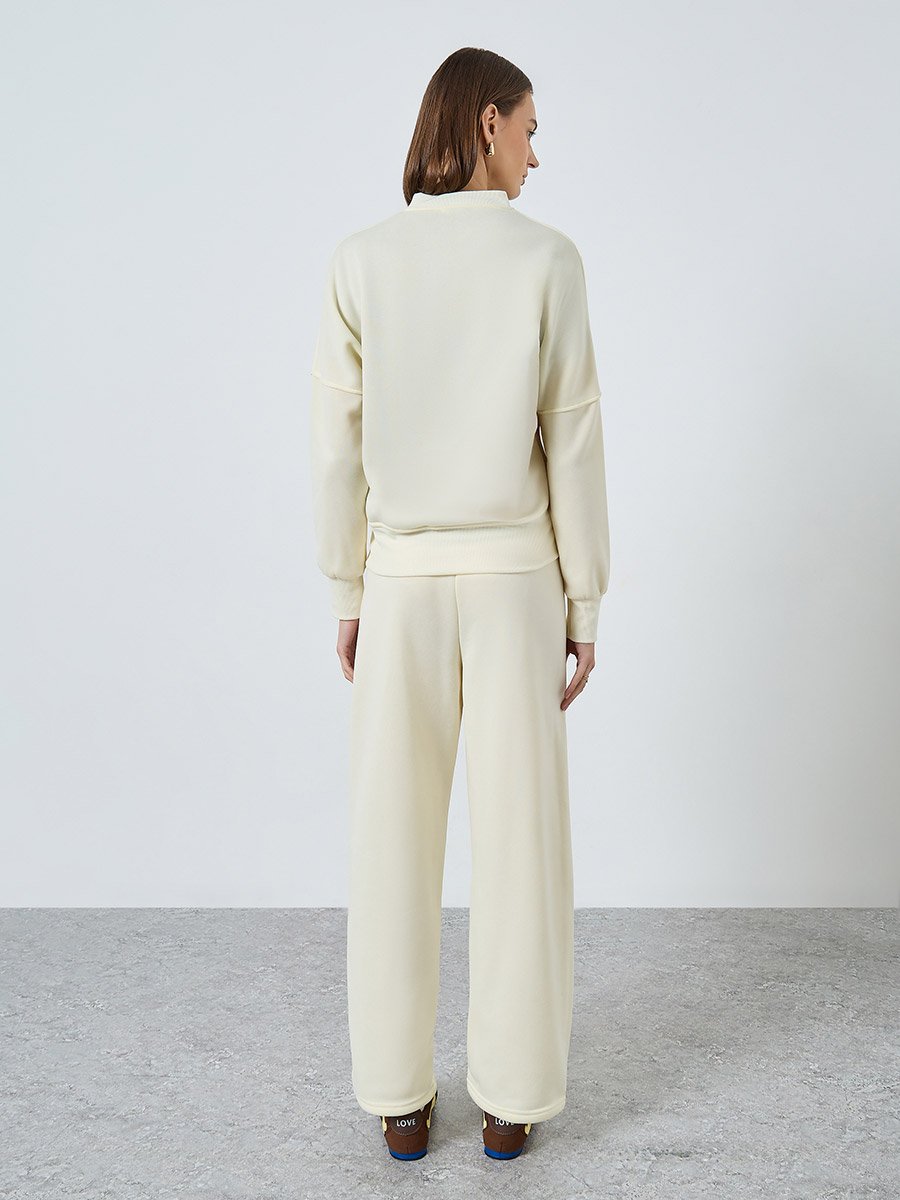 Cream Regular Fit Zip Jacket and Pants Co-ords