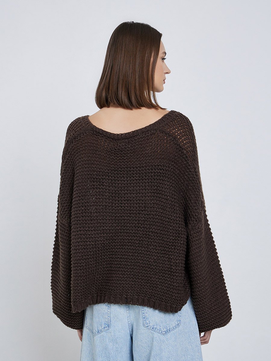 Brown Boxy Fit Chunky Knit Cardigan