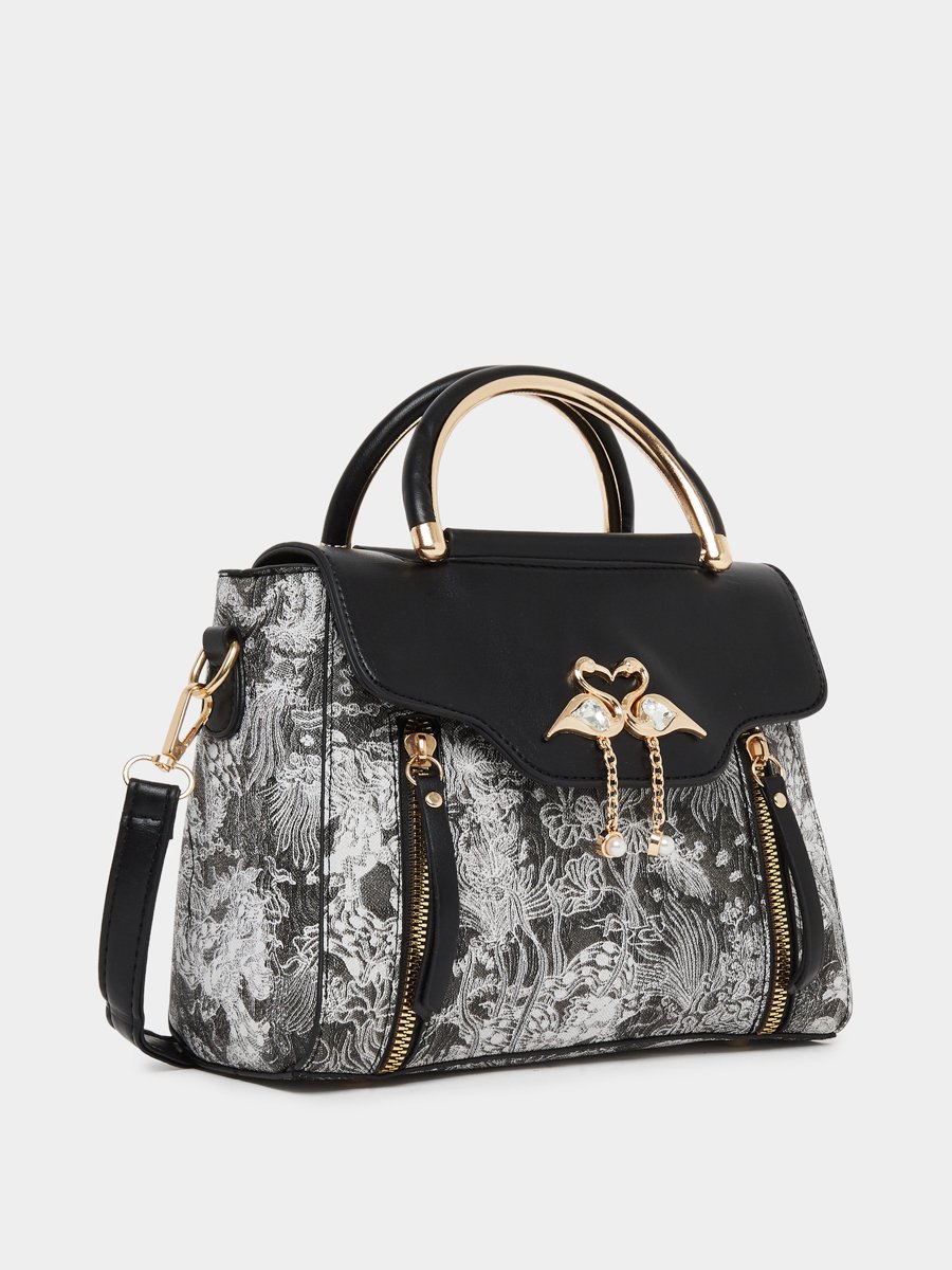 Floral Pattern Handbag with Flap Charm