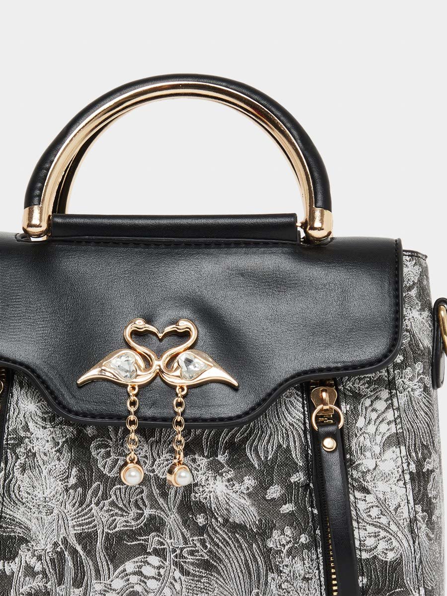 Floral Pattern Handbag with Flap Charm