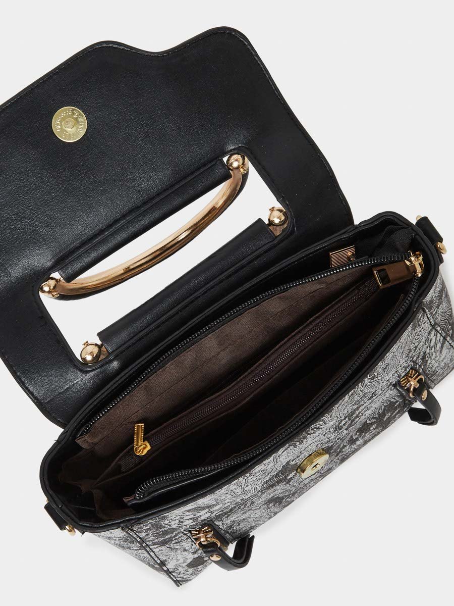 Floral Pattern Handbag with Flap Charm
